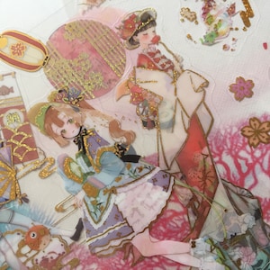 4 sheets Japan comic girl sticker traditional Kimono anime cartoon Japanese culture temple paper lantern cute decoration sticker gift