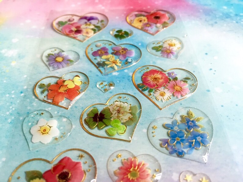 Beautiful Flower Heart Sticker Pressed Flowers Pattern Epoxy Etsy