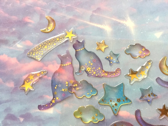 星の猫のステッカー キラキラ 神秘的な猫 美しいファンシーな猫