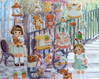 Sticker adorable petite fille Jolie petite fille pâtissière Paper doll mate, poupée vintage, jolie poupée habillée, sticker jeux d'habillage pour poupée
