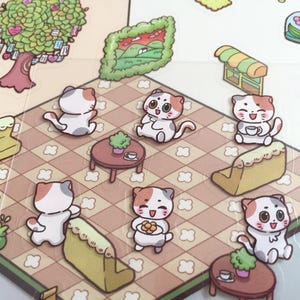 DIY 3D house sticker cute cat cafe build your own scene dream shop ooak store cute miniature house fun time Architect kid gift sticker deco