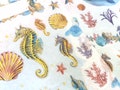 3 sheets underwater theme stickers seahorse blue whale dolphin fish sea world sea shell starfish deep sea fancy ocean gold foiled sticker product logo