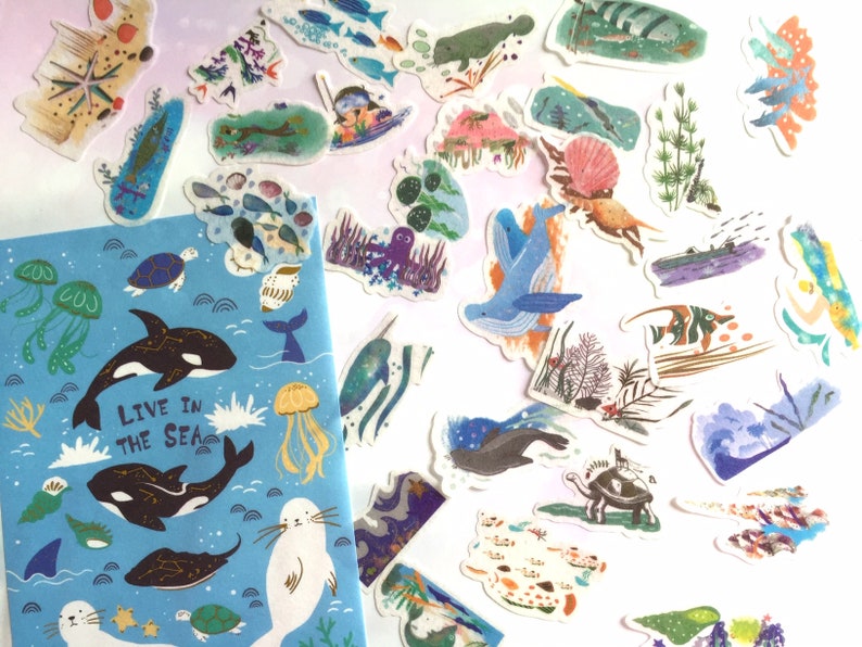 30 underwater diving stickers deep blue sea animal coral reef Etsy