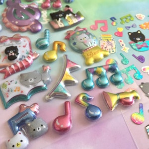 Autocollant de note de musique de chat de musique de chambre d'enfant chat de dessin animé mignon chat de bande dessinée pop-up 3D étiquette de chat amoureux des chats agenda planificateur cadeau sur le thème de la musique