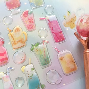 Autocollant époxy coloré pour boisson glacée, boisson gazeuse tropicale, collection de boissons arc-en-ciel, limonade aux fruits frais, jus mignon, cadeau artisanal en résine