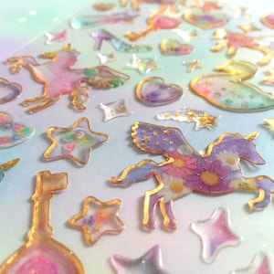 flower unicorn flying horse sticker princess horse crystal shoes fancy Fairy tale world flower pressed pattern heart epoxy sticker gift