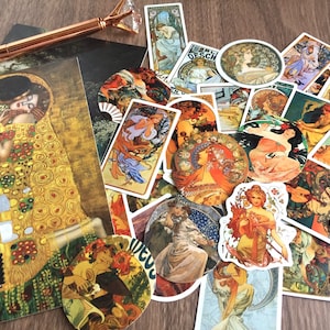 38 adesivi di opere d'arte di Alphonse Maria Mucha Mucha art nouveau classico stampa artistica su tela famoso belle arti mini adesivo capolavoro galleria regalo