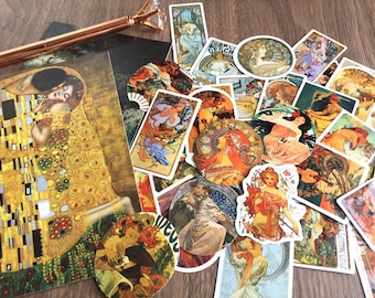 38 Alphonse Maria Mucha artworks stickers Mucha art nouveau classic Canvas Art Print famous fine art mini sticker masterpiece gallery gift