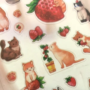 Adesivo gatto fragola mini gatto fragola amore fragola bacca rossa gattino super carino piccolo adorabile gatto arredamento regalo artigianale per amante dei gatti
