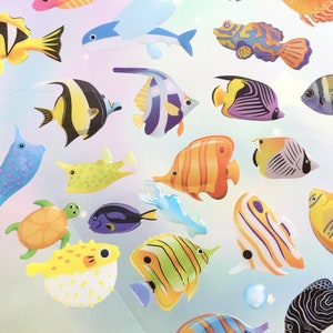 schattige vis zee wereld sticker onderwater zeldzame vis zee vis tropische kleine vis groep epoxy sticker diepblauwe zee kleurrijke decor sticker cadeau