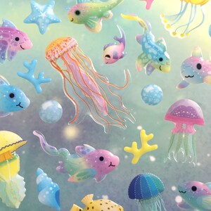 fancy rare fish deep sea creatures sticker rainbow fish tropical fish weird fish epoxy sticker jellyfish group colorful sea world deco gift image 3