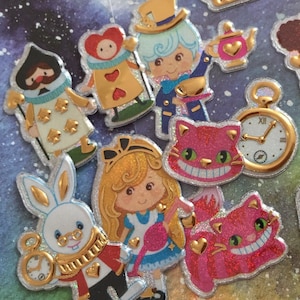 Les aventures d'Alice au pays des merveilles Sticker scintillant dessin animé princesse de conte de fées Reine de coeur lapin monde magique sticker déco carte-cadeau