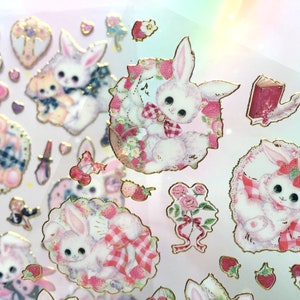 entzückender Haustier Kaninchen Tieraufkleber niedliches vintage Kätzchen Erdbeerbaby Katze klassisches Märchentier super süßes Püppchen Tier Aufkleber Geschenk