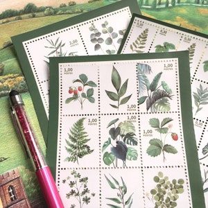 Plantas verdes folhas verdes adesivos floresta tropical plantas folhas botânica arte jardim temático selo postal planejador de jardim adesivo deco presente