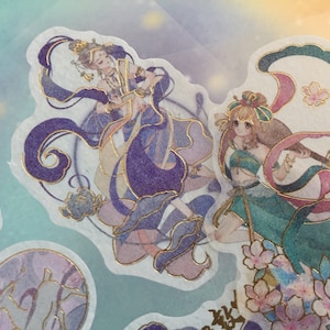 oude oosterse danseres sticker oude Chinese mythologie fee dansend meisje Aziatische vintage kunst Dunhuang schoonheid pictogram kunst decor planner label cadeau