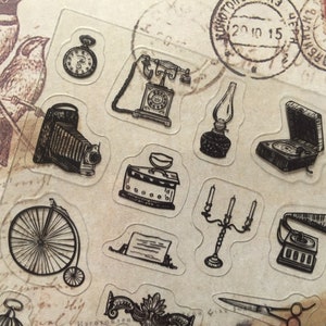 Sticker antiekwinkel retro kleine dingen oude spullen industriële revolutie antieke schatten kledingwinkel cool object planner sticker cadeau