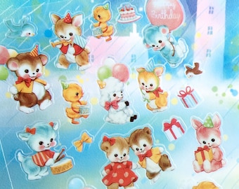 Retro animal adorable pet sticker lovely rabbit teddy bear duck classic plush animal Paper doll mate Vintage animal toy dolly sticker gift