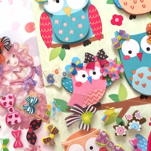 Adesivo de coruja de fita, adesivo de flor, fita epóxi, papel 3D, coruja, fita floral, estrela floral, adesivo colorido, decoração de fita clássica, etiqueta engraçada, presente