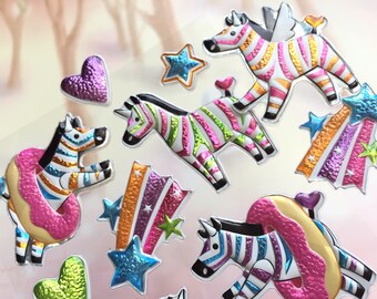 colorful zebra donut lover sticker flying zebra autocollant shooting star donut animals kids cute gift DIY Zebra craft pop up sticker