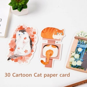 30 lazy cat paper cards embellishment cozy cat cute cat meow drawing card cat prints cat illustrations cat themed art journal decor card