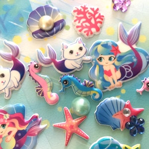 Sticker sirène de mer sirène chat petite sirène princesse coquillage 3D perle hippocampe conte de fées sirène décor artisanat bricolage enfants cadeau sirène