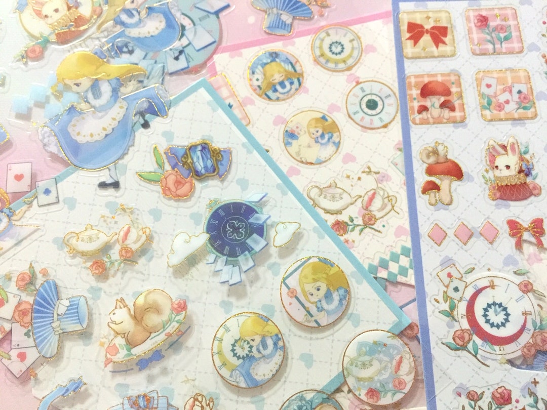 Alice in Wonderland Theme Sticker Alice Rabbit Rose Magic Clock Paper ...