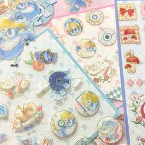 Adesivo tema Alice no país das maravilhas Alice coelho rosa relógio mágico papel cartão conto de fadas cogumelo princesa animal decoração extravagante adesivo menina presente