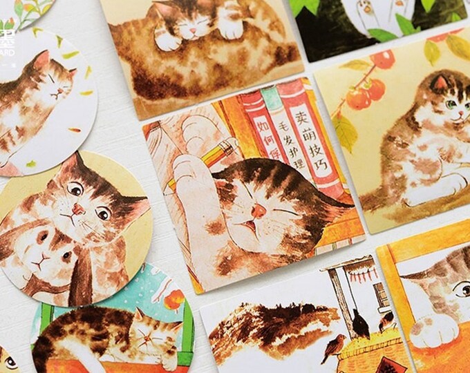 Cartoon Cat Label 45 Sticker Watercolor Cat Sticker Cat Drawing Kitty ...