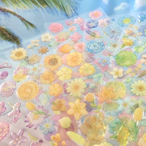 vier seizoenen bloemsticker regenboogkleur oranje tint groene tint roze tint paarse tint blauwe tint geperst bloemenpatroon epoxy sticker cadeau
