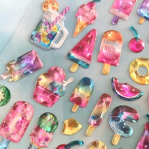 Fantasia mini pop fatia epóxi adesivo arco-íris picolés glitter frutas sobremesa mini gelo pop colorido bonito comida artesanato verão sobremesa presente decoração