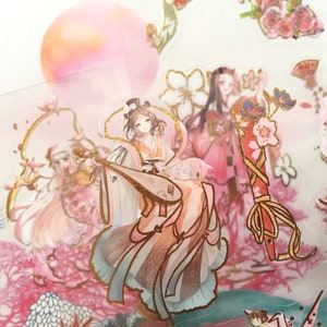 4 sheets oriental cartoon girl sticker Japan landscape Kimono dress anime comic cosplay girl Tokyo Japanese culture decoration sticker gift