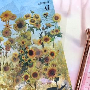 Conjunto de 6 adesivos de flores amarelas de verão, girassol selvagem, margarida, flores silvestres 2d, padrão de foto, faça você mesmo, etiqueta de artesanato, decoração, presente