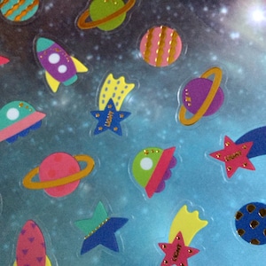 spaceship outer space sticker mini planets shooting star Galaxy planet UFO gold foiled planner sticker fancy night cartoon little kids gift