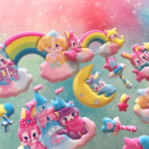 entzückender Haustier Aufkleber ausgefallener Regenbogen Prinzessin Schloss Vintage japanische rosa Kaninchen Bär Katze süßer Aufkleber Kinder Geschenk