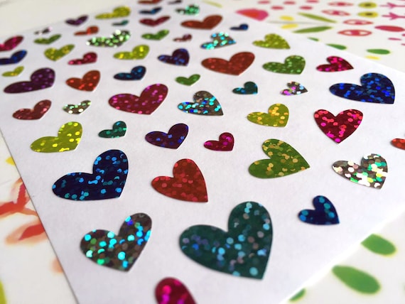 Mini Heart Glitter Sticker Sheet - Black - 80 Per Sheet