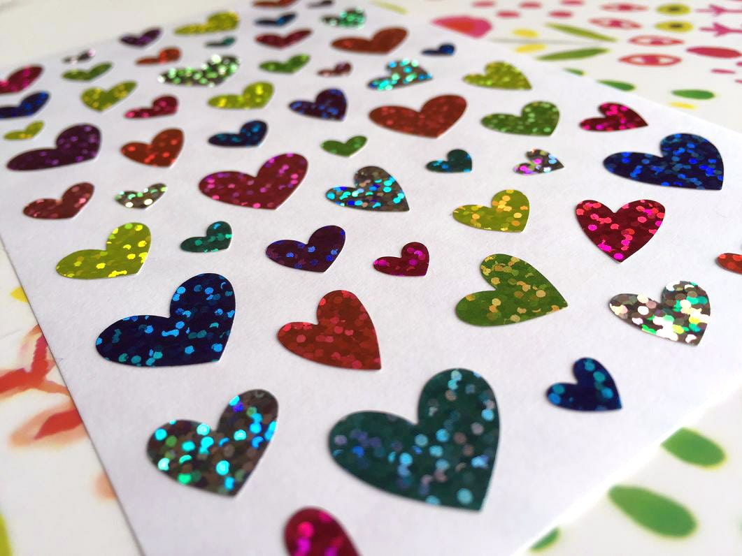 Rainbow Laser Heart Stickers Perfect For Scrapbooking - Temu