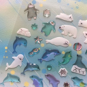 Weißer Delfin liegend eisblauer süßer Pinguin Aufkleber Südpol Tiere Nordpol Eisbär Seerobbe Mini Cartoon Tier Eiswelt Deko Bastelgeschenk