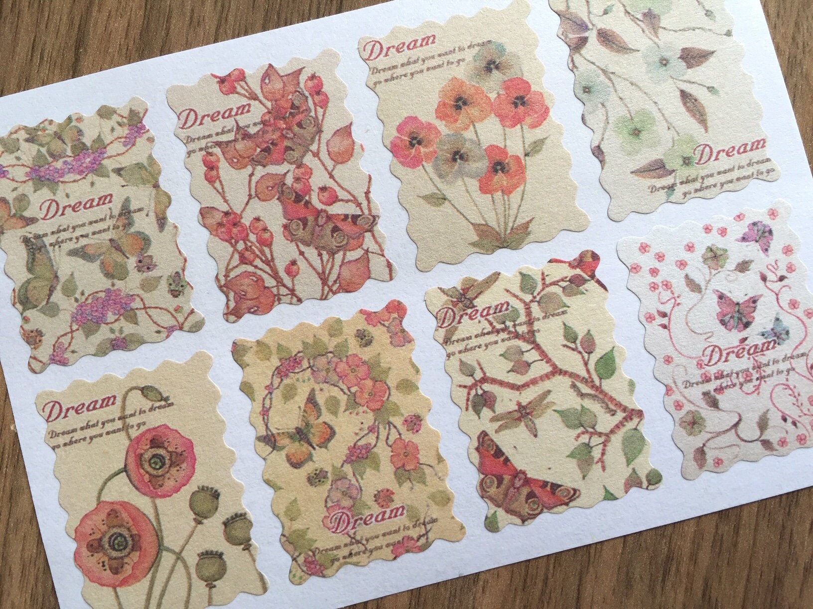 3 Vintage Flower Stickers Rabbit Bird Butterfly Flower Retro Sticker ...