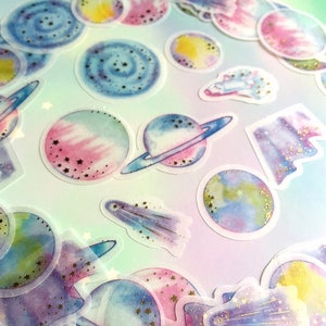 48 Outer Space planeetsticker mooie sterren planeten label vloksticker raket Noorderlicht vlokstickers mysterie Galaxy werelddecor