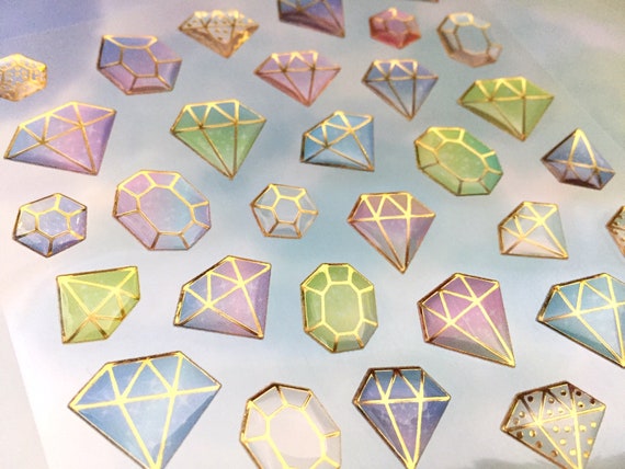 Diamond Sticker Diamond Shape Diamond Pattern Epoxy Sticker Colorful Diamond  Gemstone Jewelry Diamond Mysterious Stone Mixed Media Decor 