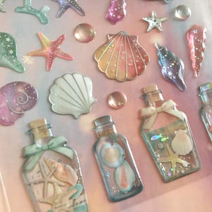 lindo adesivo de garrafa de concha do mar fantasia estrela do mar pérola concha oceano ostra concha sereia mundo marinho mini concha do mar artesanato adesivo epóxi presente
