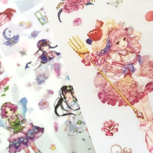 set of 6 Japanese comic girl sticker food fairy cute sweet teen girl pretty cartoon girl group beauty kawaii CG girl icon diary sticker gift