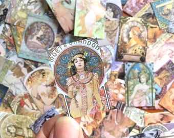 100 Alphonse Maria Mucha artworks mini paper card Mucha art nouveau dollhouse vintage Art Print miniature fine art printing gallery gift