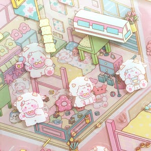 DIY 3D cartoon home sticker five little lamb label build ooak scene store cute miniature house isometric sticker relief stress sticker gift