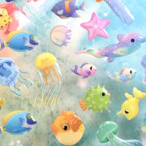 fancy rare fish deep sea creatures sticker rainbow fish tropical fish weird fish epoxy sticker jellyfish group colorful sea world deco gift image 2
