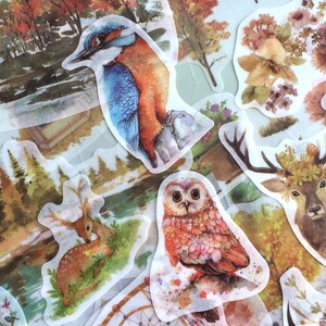 6 hojas de pegatinas de animales adorables del bosque otoñal Temporada de otoño Paisaje otoñal Paisaje colorido Temporada de otoño Pegatina decorativa con temática otoñal