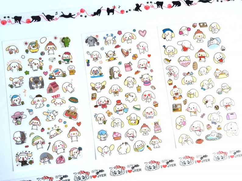 6 sheets cute characters sticker set kawaii cartoon puppy dog etsy