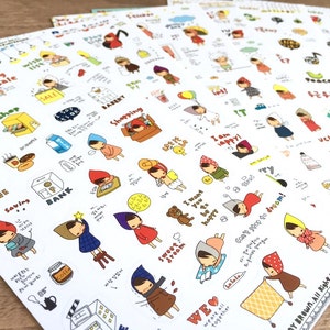 6 Bögen süße Mädchen Sticker My little Girl Sticker rote Mütze bunte Mütze Kawaii Sticker Set Tagebuch Sticker für Planer Scrapbooking Deko Sticker
