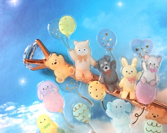 cute animal holding balloon sticker helium balloon flying on sky cartoon rabbit kitten puppy bear Fancy Balloon decor epoxy sticker gift