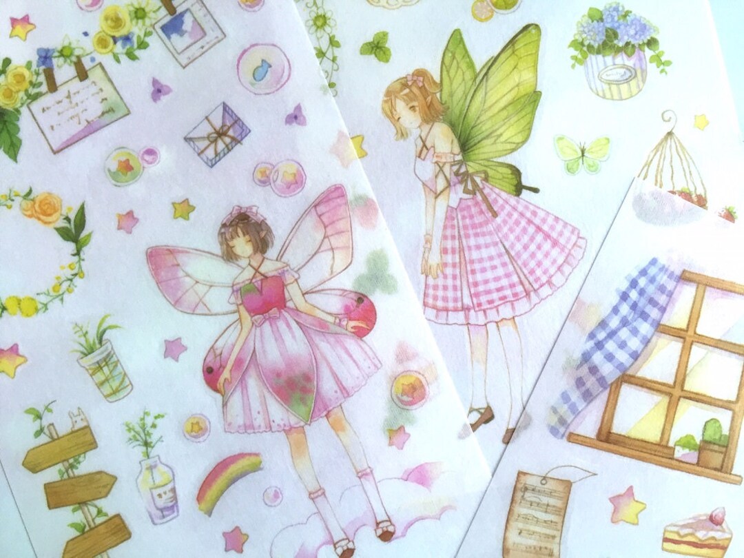 Set of 6 Flower Fairy Stickers Butterfly Flower Elf Fancy Fairy Tale ...